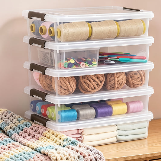 Stackable Storage Boxes with Lids Clear Plastic 5-Pack Waterproof Clip-On Organizer for Craft Supplies Beads Sewing Art Office Home