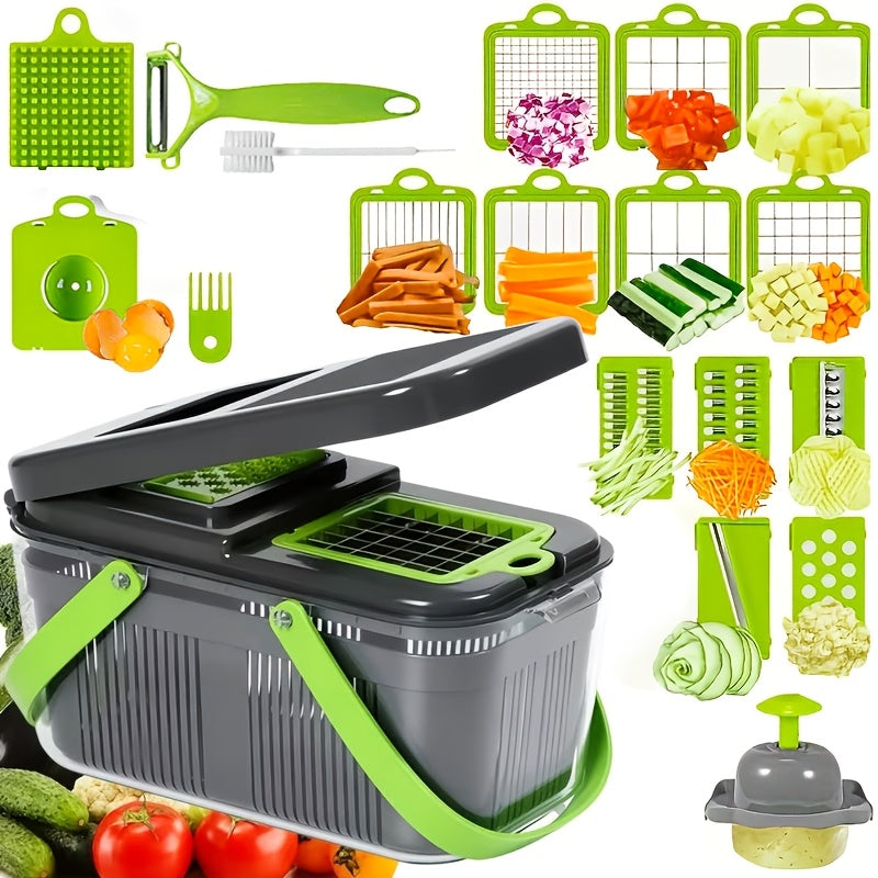 Vegetable Chopper 22-in-1 Pro - Multifunctional Food Dicer Slicer with 14 Blades, Drain Basket & Storage Container, Kitchen Mandoline Cutter for Onion Salad Fruit