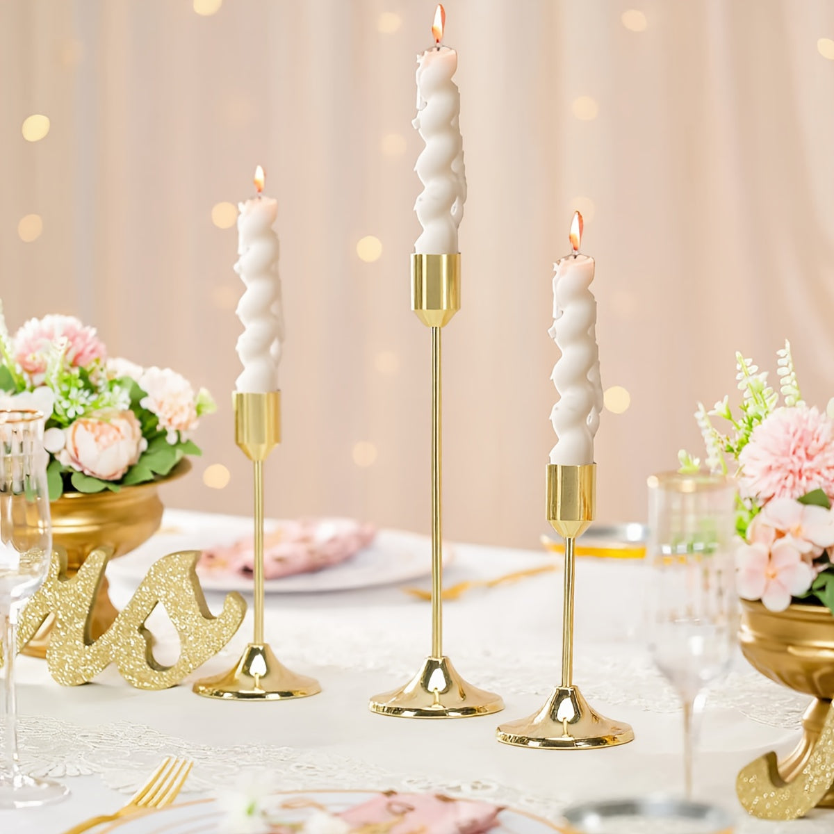 Metal Candle Holders Set of 12 - Elegant Tapered Design Tabletop Centerpiece for Wedding, Christmas, Halloween & Anniversary Decor, Polished Finish Candlestick Holders for Home & Hotel