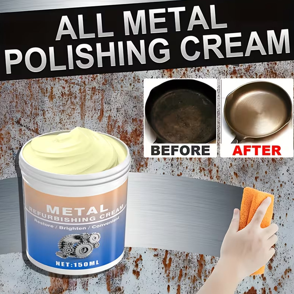 Metal Polishing Compound Paste – Professional Restoration Cream for Stainless Steel Kitchen Appliances Oven Range Hood Chrome Aluminum Surface Polish