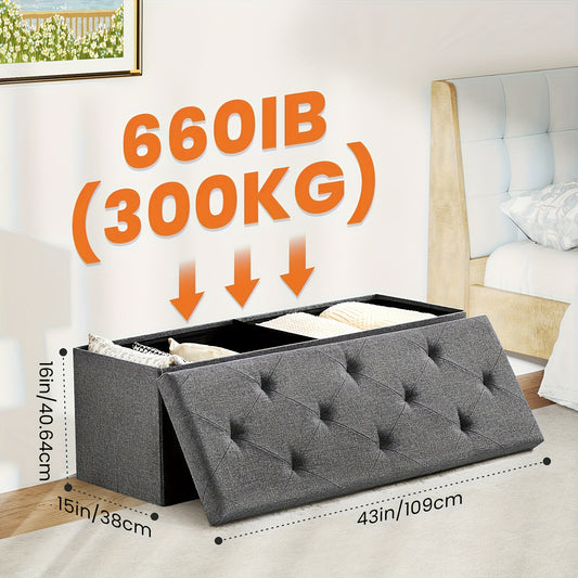 Storage Ottoman Bench 43 Inch 660 LB Capacity Folding End of Bed Bench with Padded Seat, Large Storage Chest Foot Rest Stool for Bedroom Living Room Entryway, Available in Nylon & Leather, Multiple Colors