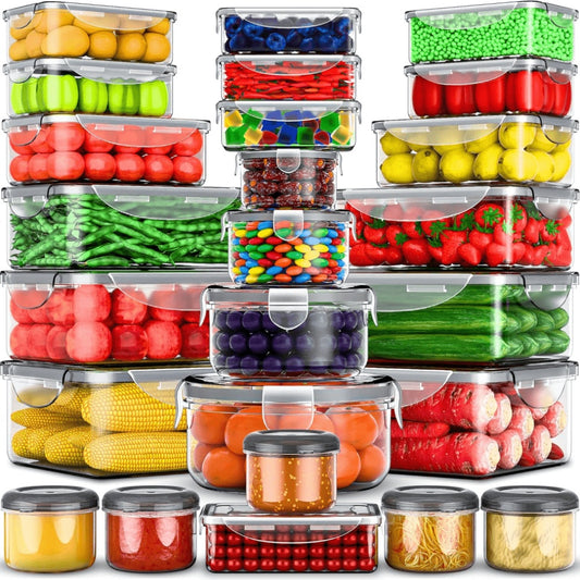 Food Storage Containers with Lids Set – Stackable Meal Prep Containers, Leakproof, Microwave & Freezer Safe, BPA-Free Plastic, 12/24/48/50 Piece Sets for Leftovers, Fruits & Vegetables