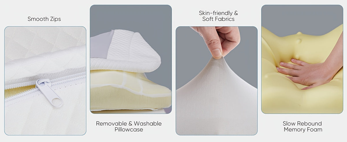 Cervical Neck Pillow Memory Foam Ergonomic Contour for Side Back Stomach Sleepers - Orthopedic Neck Support with Cooling Pillowcase, Grey White King Standard 2-Pack
