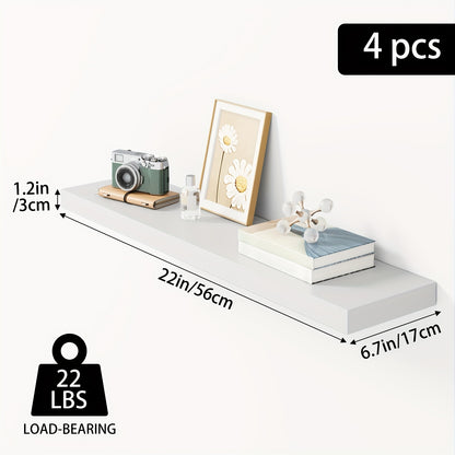 Invisible Bracket Floating Shelves 4 Pack 22 Inch Wall Mounted Wood Shelf for Bathroom Bedroom Living Room Kitchen Decor, Sturdy Wall Shelves Set with Hidden Brackets Walnut Light Brown White Black