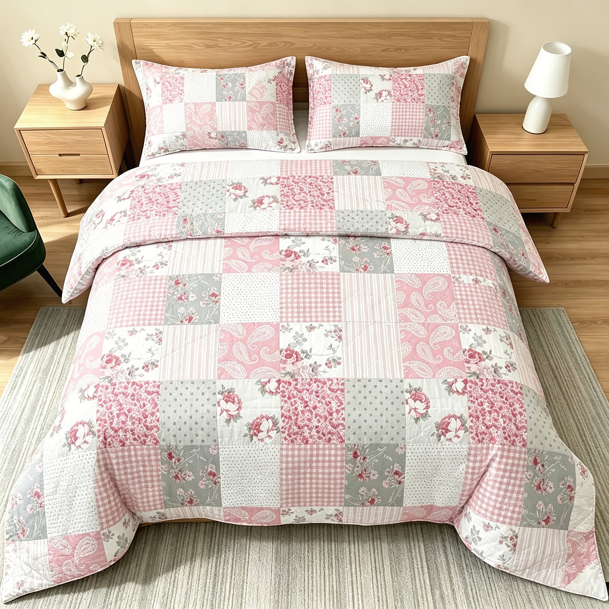 Thin Quilt Bedding Set with Pillowcases Lightweight Breathable Summer Comforter Solid Color Bed Quilt Twin Full Queen King Size Soft Fiber Filled Blanket for Bedroom