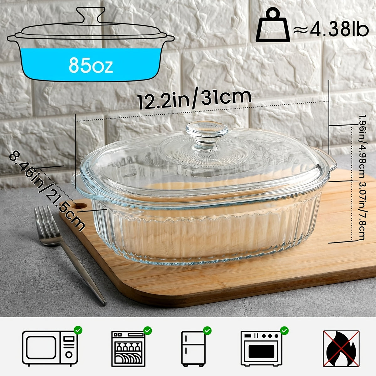Oval Glass Casserole Dish with Lid Set 50oz & 85oz - Oven & Microwave Safe Baking Dish for Pasta, Chicken, Lasagna & Desserts | Home Viaco
