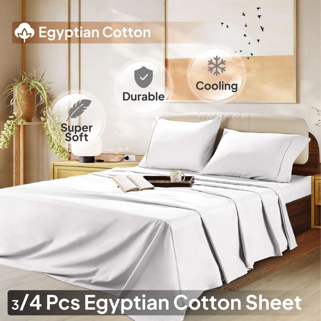 1000 Thread Count Egyptian Cotton Sheet Set Sateen Weave Deep Pocket 16 Inch Fitted Sheet Flat Sheet Pillowcases Soft Breathable Luxury Bedding Twin Full Queen King Grey Ivory White