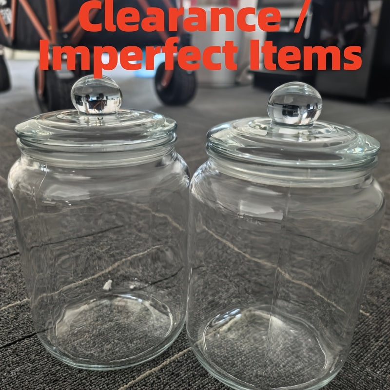Glass Pantry Jars with Clamshell Lid Set of 2 - Airtight Food Storage Containers for Kitchen Countertop, Includes Spoons, Label Pen & Stickers, Reusable Round Glass Jars for Coffee, Pasta, Candy