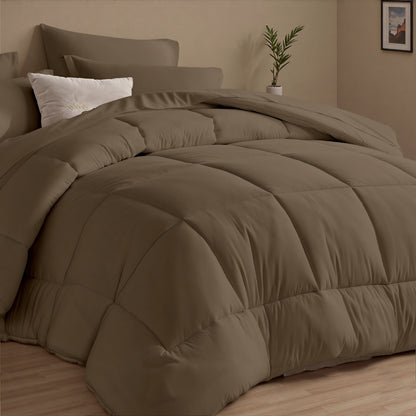 Comforter Set 5/7 Piece Checkered Pattern Bed in a Bag – Ultra Soft Breathable Fluffy Fiber Fill All Season Bedding Set with Comforter Flat Sheet Fitted Sheet Pillowcases, Twin Full Queen King 17 Colors