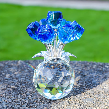 Artificial Crystal Rose Bouquet – Eternal Faux Rose Gift for Valentine's Day Mother's Day Anniversary Christmas, Colored Big Red Blue Pink Rose Decoration