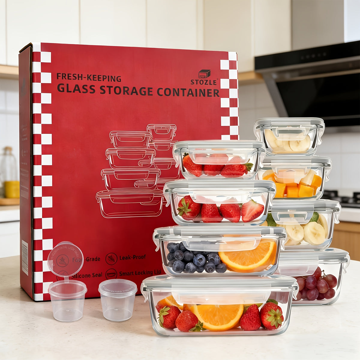 Glass Food Storage Containers Set 16 Piece – Airtight Borosilicate Glass Meal Prep Containers with Lids, Microwave Oven Safe, Lunch Box for Salads Fruits Vegetables, Gray Green Blue Colorful