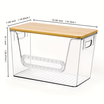 Acrylic Trash Bag Dispenser Stackable with Bamboo Lid, Clear Trash Bag Holder Extra Large, Under Sink Organizer for Kitchen, Laundry Room, Pantry, Holds 13/30/33 Gallon Bags – 1, 2 or 4 Pack