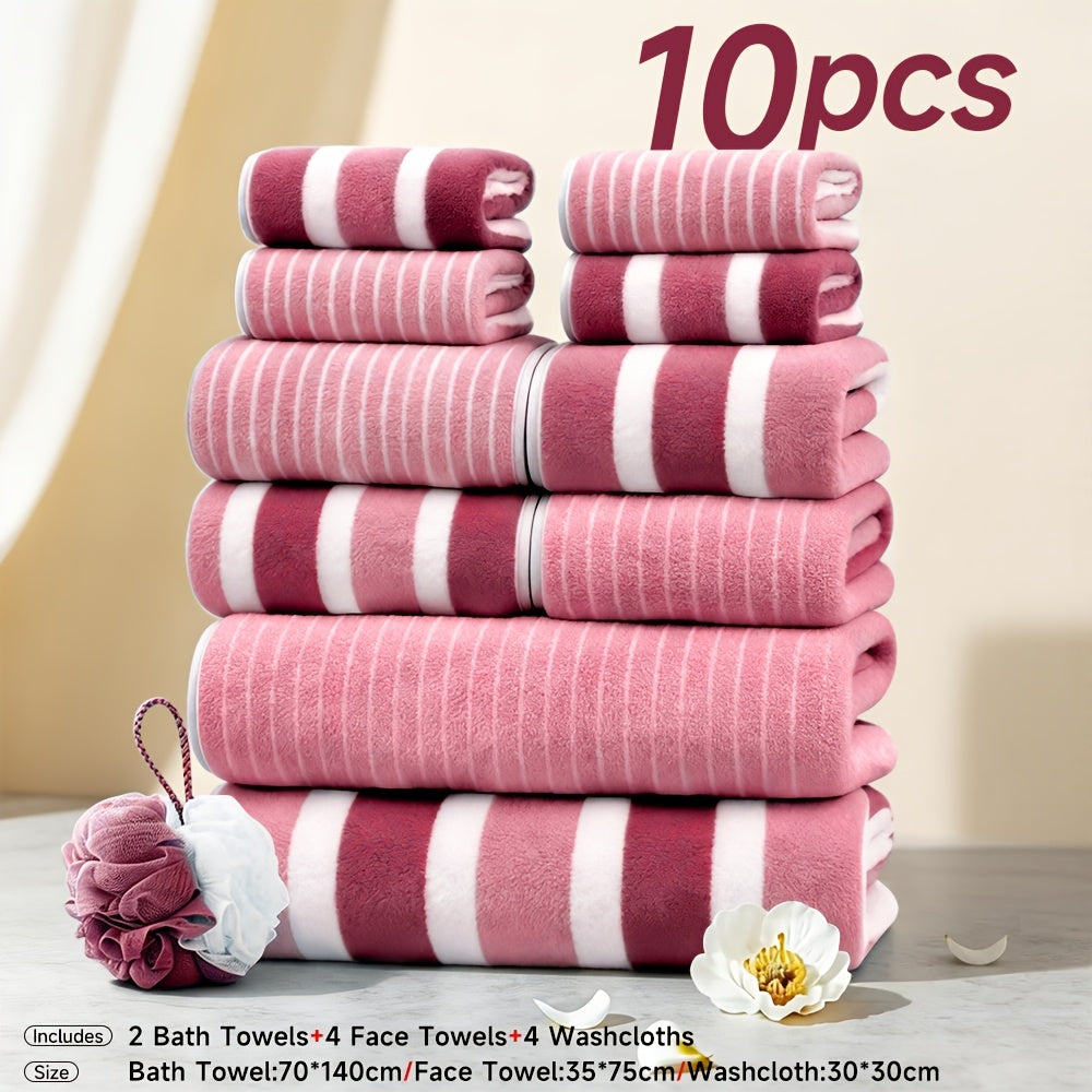 Microfiber Towel Set – Ultra-Soft No Lint Two-Color Striped Bath Towels, Super Absorbent Five-Star Hotel Standard, Available in 1, 3 & 10 Piece Sets for Bathroom, Beach, Gym & Spa