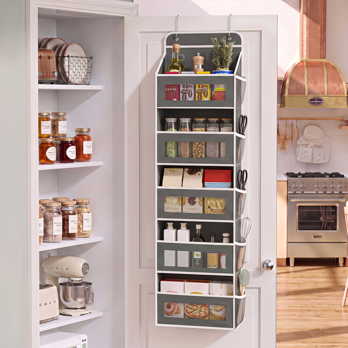 Over the Door Organizer 10-Pocket 5-Tier Hanging Storage 44LB Capacity - No Assembly Breathable Fabric Door Pocket Organizer for Bedroom Bathroom Pantry Kitchen Dorm