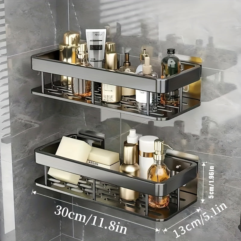 No Drill Wall Mounted Shower Caddy with Adhesive – Space Saving Bathroom Shelf Organizer for Shampoo Lotion Cosmetics, Damage Free Tile Rack in Black or Silver, 1pc or 3pcs Set for Shower Kitchen Bathroom
