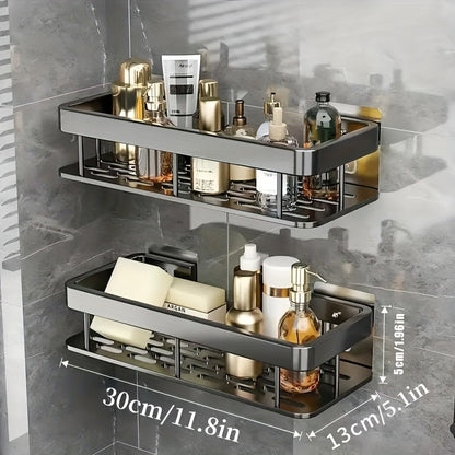 No Drill Wall Mounted Shower Caddy with Adhesive – Space Saving Bathroom Shelf Organizer for Shampoo Lotion Cosmetics, Damage Free Tile Rack in Black or Silver, 1pc or 3pcs Set for Shower Kitchen Bathroom
