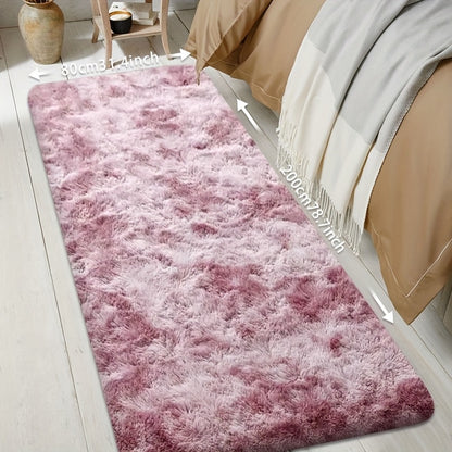 Tie-Dye Plush Runner Rug 31.5x78.7 Inch Soft Fluffy Non-Slip Absorbent Floor Mat for Living Room Bedroom Hallway Home Decor – Light Grey Dark Gray Pink Black