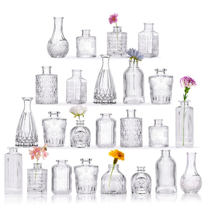 Mini Clear Bud Vases Set - Bulk Small Glass Flower Vases for Wedding Centerpieces, Party Table Decorations, Birthday Anniversary Home Decor, 12 30 43 52 Pcs Available