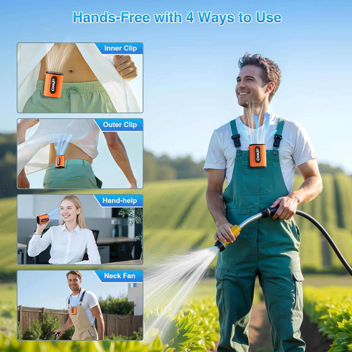 Portable Neck Fan 5000mAh - Wearable Waist Clip Hanging Fan with 18000RPM Brushless Motor, 4-Speed Wind, LED Battery Indicator, Hands-Free Personal Fan for Outdoor Work Camping Hiking, Military Green Orange