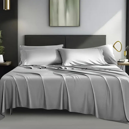 Cooling Bamboo Bed Sheet Set 4-Piece 2200TC – 16" Deep Pocket Silky Soft Breathable Luxury Bedding Flat Sheet Fitted Sheet & Pillowcases Twin Full Queen King in 11 Colors