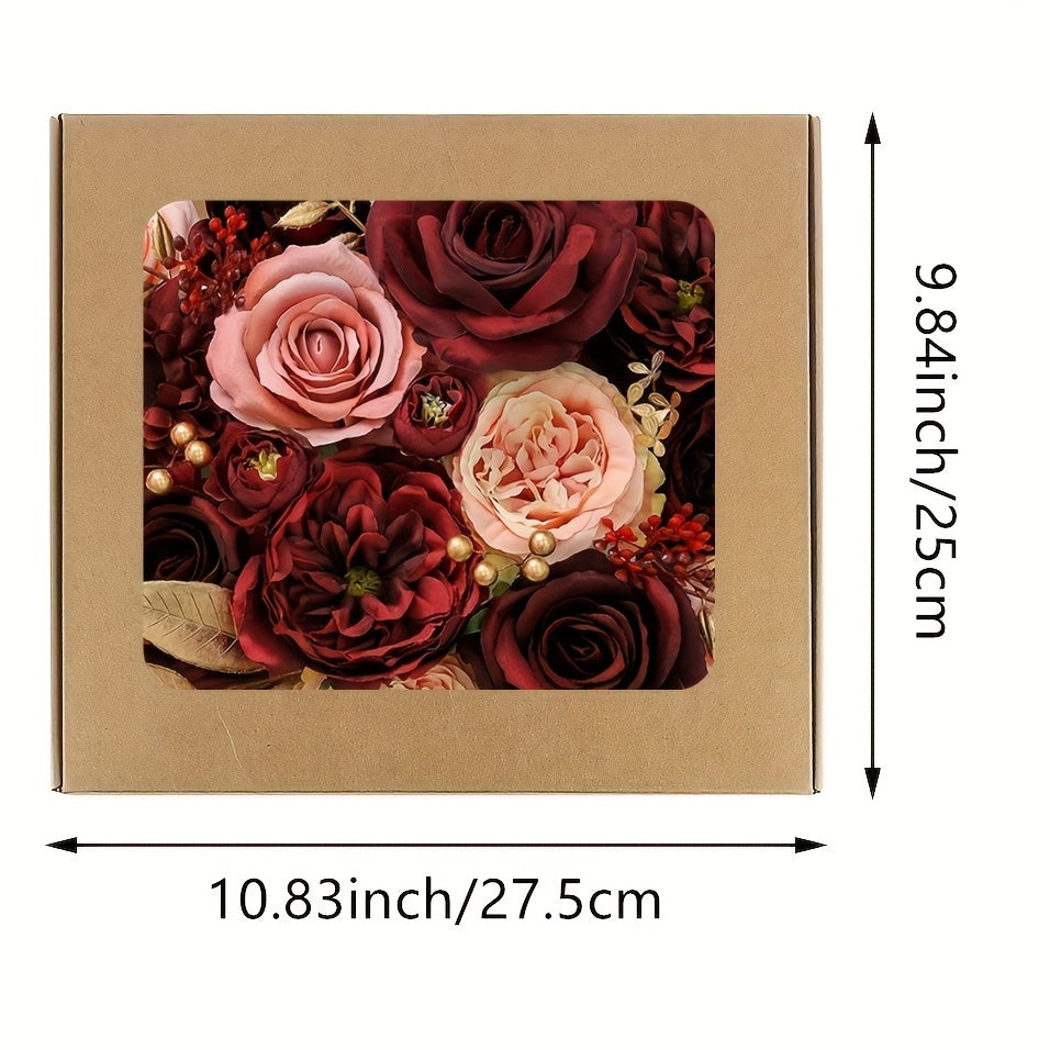 Artificial Rose Bouquet Wine Red – Plastic Faux Flowers for Wedding Engagement Tabletop Decor, Halloween Day of the Dead Memorial Day Fall Winter Events