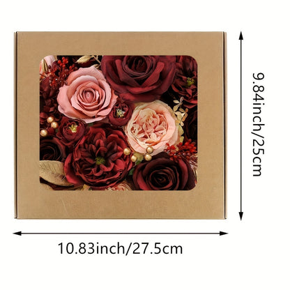 Artificial Rose Bouquet Wine Red – Plastic Faux Flowers for Wedding Engagement Tabletop Decor, Halloween Day of the Dead Memorial Day Fall Winter Events