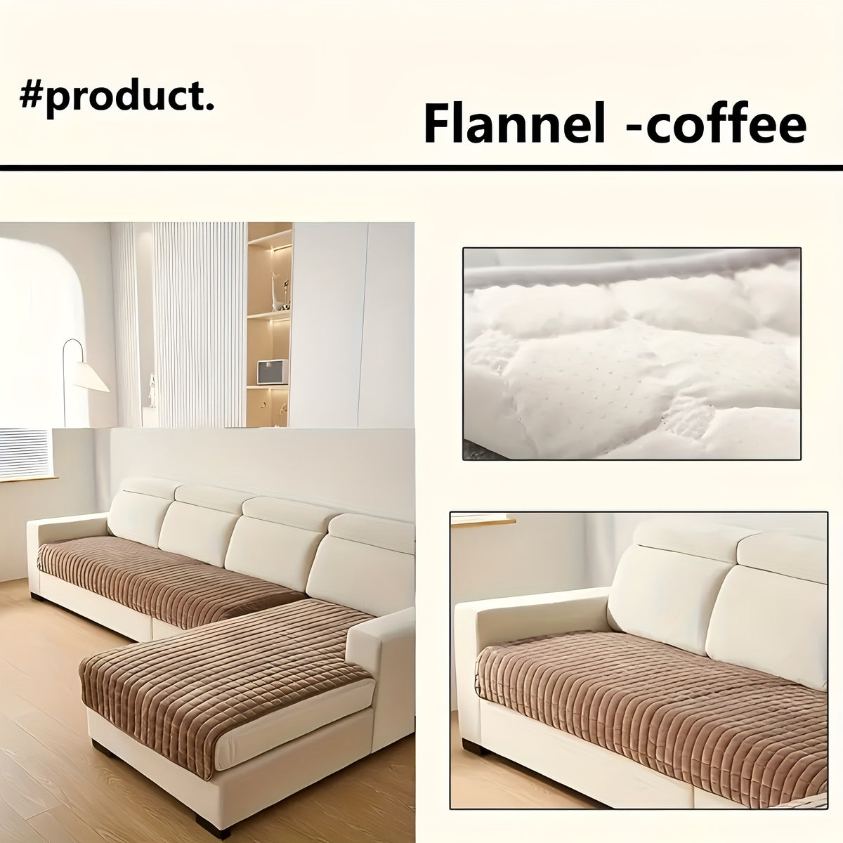 Quilted Velvet Sofa Cover 2 Piece Flannel Furniture Protector – Soft Durable Polyester Couch Slipcover All-Season Pet Friendly Machine Washable for Living Room Bedroom Office – White Glam Style