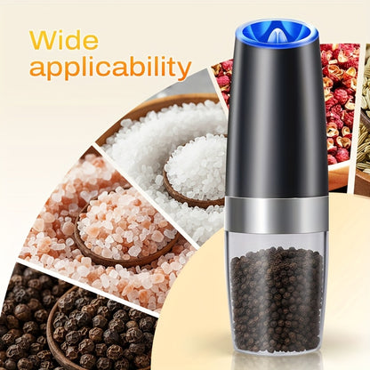 Electric Salt and Pepper Grinder Set 2-Pack – Gravity-Sensing Battery-Powered One-Hand Operation LED Light Adjustable Coarseness Black Kitchen Gadget Gift