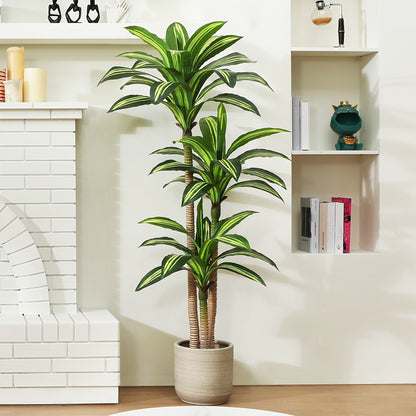 Artificial Dracaena Tree in Pot, 4ft 5ft 6ft Realistic Faux Tropical Floor Plant for Indoor Outdoor Home Office Living Room Porch Decor, Easy Assembly All Season Fake Plant with Container, Housewarming Gift