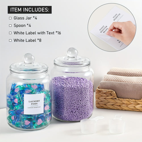Glass Jars with Airtight Lids Labels and Spoons, Half Gallon Wide Mouth Storage Canisters for Laundry Detergent Pods Scent Booster Beads Sugar Bath Salts, 1 2 3 4 Pack Options