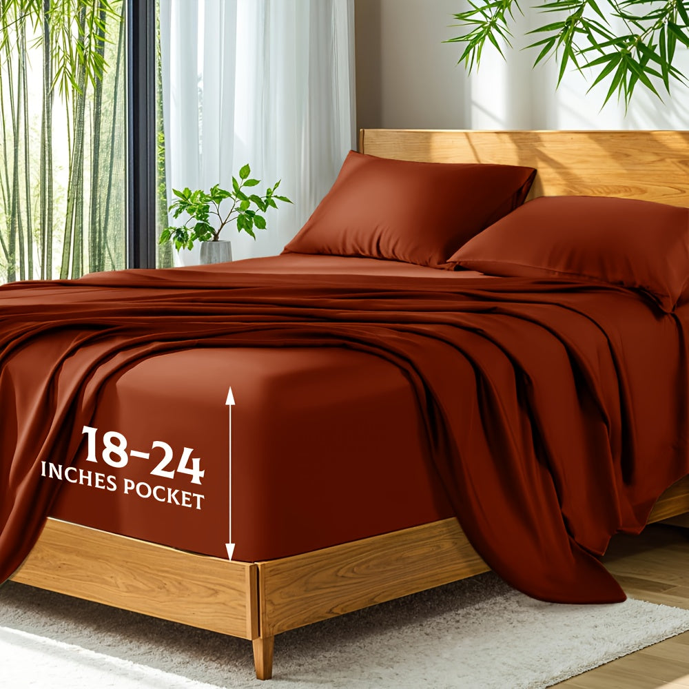 Bamboo Bed Sheets Cooling Twin Full Queen King Size for Hot Sleepers, Breathable Moisture Wicking Soft Bamboo Bedding Set Deep Pocket, Hotel Luxury Sheets 13 Colors Black White Gray Beige