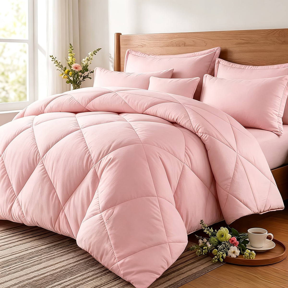 Thin Quilt Bedding Set with Pillowcases Lightweight Breathable Summer Comforter Solid Color Bed Quilt Twin Full Queen King Size Soft Fiber Filled Blanket for Bedroom