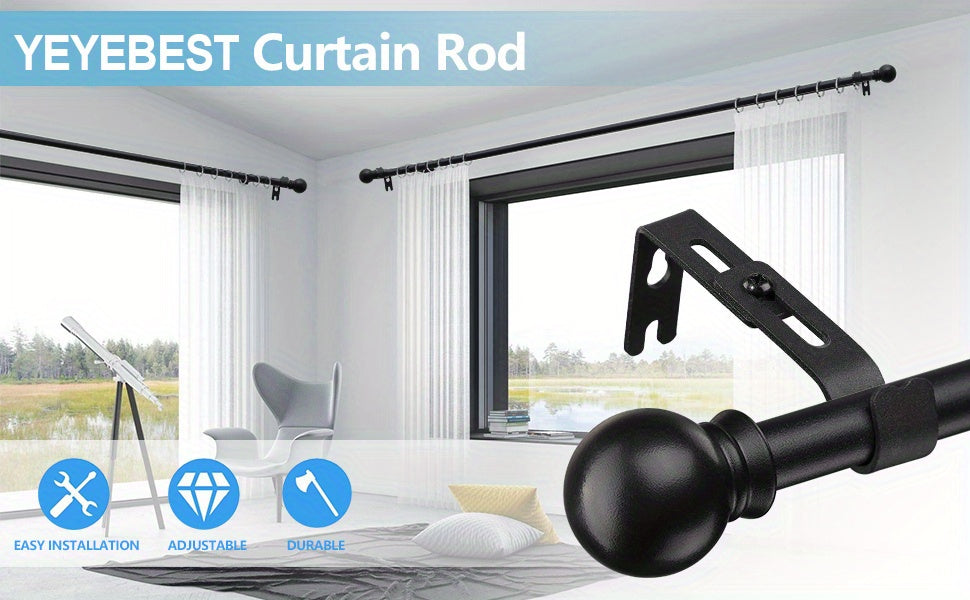 Curtain Rods 2 Pack Matte Black Adjustable 28-95 Inch 5/8 Inch Diameter Extra Long Window Curtain Rod for Living Room Bedroom Bathroom Kitchen