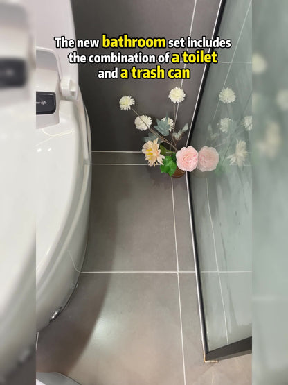 Toilet Brush with Trash Can 2-in-1 Bathroom Set - Slim 7.7L Waste Bin with Disposable Brush Heads, Space Saving Narrow Bathroom Trash Can with Lid for Small Bathroom RV Apartment