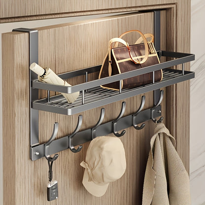 Over the Door Hook Rack - Metal Wall Mounted Coat Hooks for Bedroom Bathroom Kitchen, Space-Saving Door Hanger Organizer with 4 5 6 8 Hooks, Easy Install, Black & Gray Available