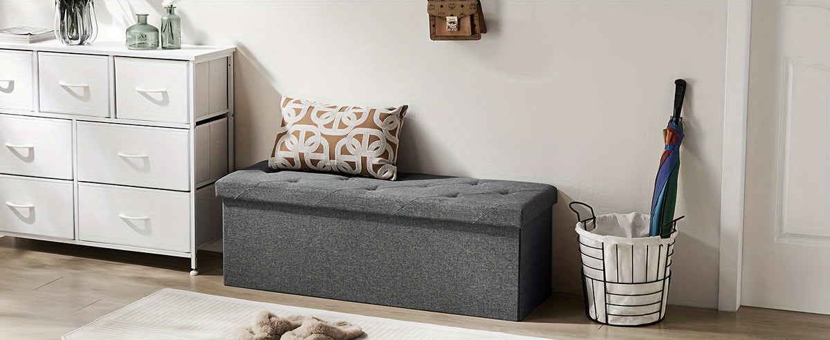 Storage Ottoman Bench 43 Inch 660 LB Capacity Folding End of Bed Bench with Padded Seat, Large Storage Chest Foot Rest Stool for Bedroom Living Room Entryway, Available in Nylon & Leather, Multiple Colors