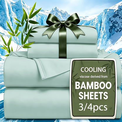 Cooling Bamboo Fiber Sheet Set Twin Full Queen King, 16-Inch Extra Deep Pocket Bed Sheets, Soft Hotel-Style Cooling Bedding for Hot Sleepers, Wrinkle & Shrink Resistant, 13 Colors, 3/4 Piece Set