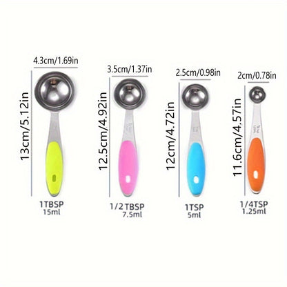 Measuring Cups and Spoons Set Stainless Steel with Silicone Handle – 5pcs Spoon Set or 10pcs Cup & Spoon Set, Precise Baking Tools for Cooking & Christmas Baking