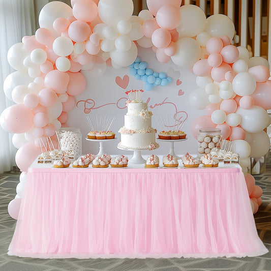 Tulle Table Skirt 6Ft Ruffle Tutu Tablecloth for Rectangle & Round Tables, Princess Birthday Party Cake Dessert Table Decoration, Easy Hook Install, 10 Colors – Pink White Black & More