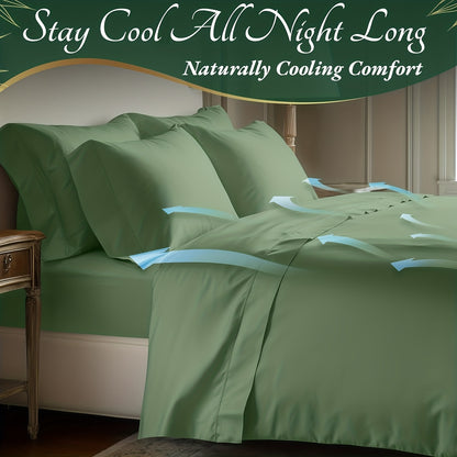 Cooling Bed Sheets Set Bamboo Blend - Ultra-Soft Breathable Deep Pocket Sheets for Hot Sleepers, Twin Full Queen King Size, 13 Colors, Moisture-Wicking Temperature Regulating Bedding