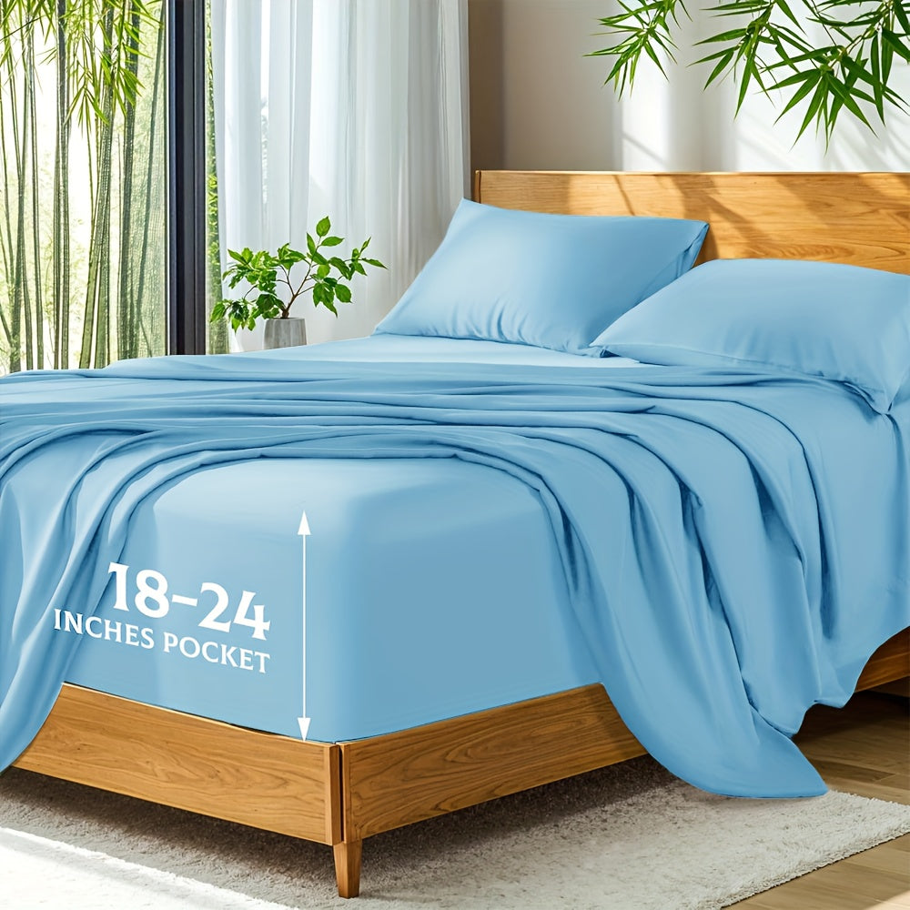 Bamboo Bed Sheets Cooling Twin Full Queen King Size for Hot Sleepers, Breathable Moisture Wicking Soft Bamboo Bedding Set Deep Pocket, Hotel Luxury Sheets 13 Colors Black White Gray Beige