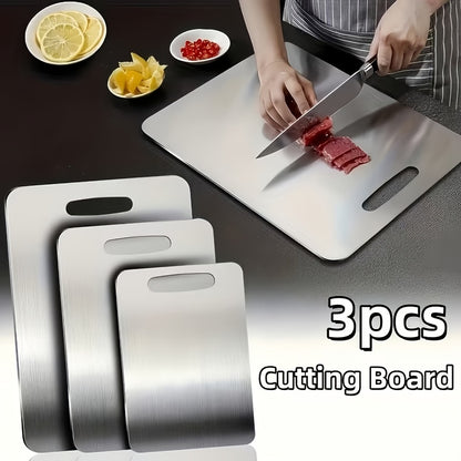 Titanium Cutting Board Set of 3 - Heavy-Duty Rust-Resistant BPA-Free Kitchen Prep Boards with Hook Handles & Rounded Edges, Space-Saving Design for Meat, Vegetables & Fruits, Home & BBQ