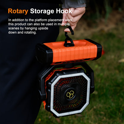 20000mAh Camping Fan with Built-In LED Light – USB Rechargeable Portable Outdoor Cooling Fan, Rugged Sturdy Handle for Tent Hiking Fishing, Compact Design, Green & Orange