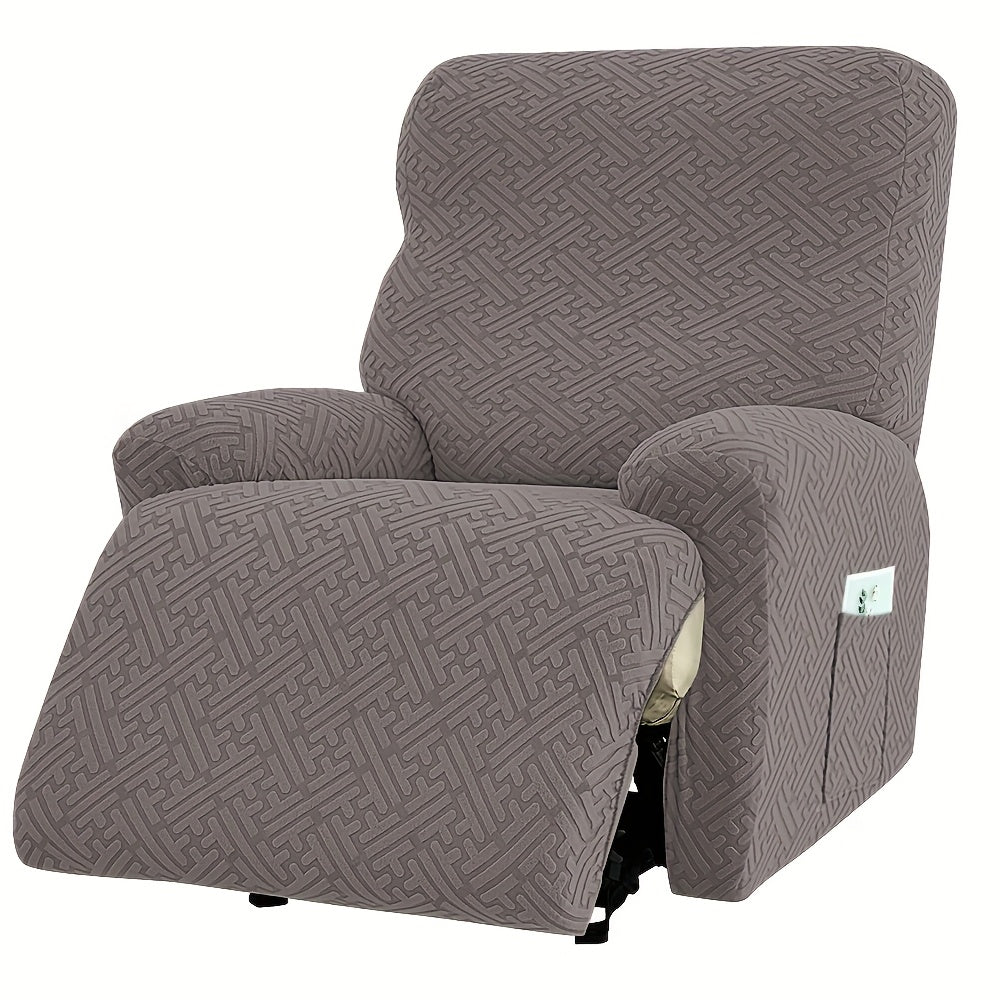 Stretch Recliner Cover with Pocket – 4 Season Washable Recliner Slipcover, Soft Jacquard Knit Fabric, Anti-Slip Sofa Chair Protector for Living Room, 9 Colors