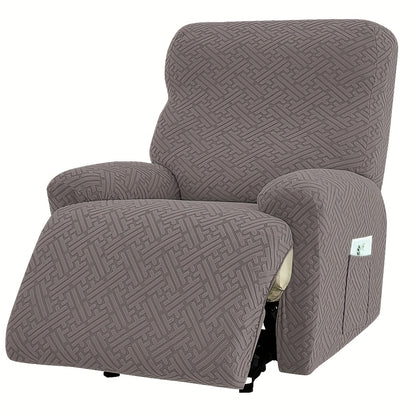 Stretch Recliner Cover with Pocket – 4 Season Washable Recliner Slipcover, Soft Jacquard Knit Fabric, Anti-Slip Sofa Chair Protector for Living Room, 9 Colors