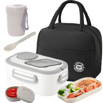 Bento Lunch Box Set with Bag and Cup, 2-Layer Multi-Compartment Meal Prep Container for School Office Picnic, Leakproof Food Storage Box with Insulated Lunch Bag, Pink Blue Green White