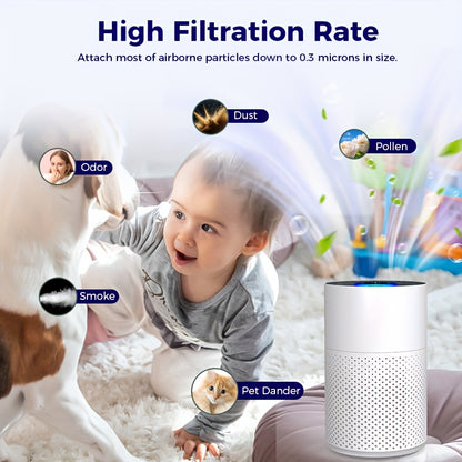 H13 True HEPA Air Purifier for Home Bedroom 3-in-1 Filter Sleep Mode Removes Allergies Pet Dander Dust Smoke Pollen Odor for Pets Hair Smokers White