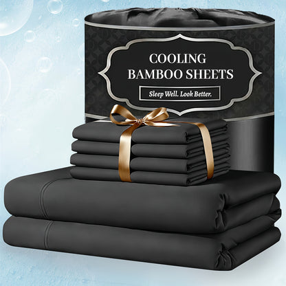 Bamboo Bed Sheet Set Extra Deep Pocket – 4 & 6 Piece Breathable Cooling Fitted Sheet Set, Soft Wrinkle-Free Hotel Luxury Bedding for Hot Sleepers, Twin Full Queen King Size with Pillowcases