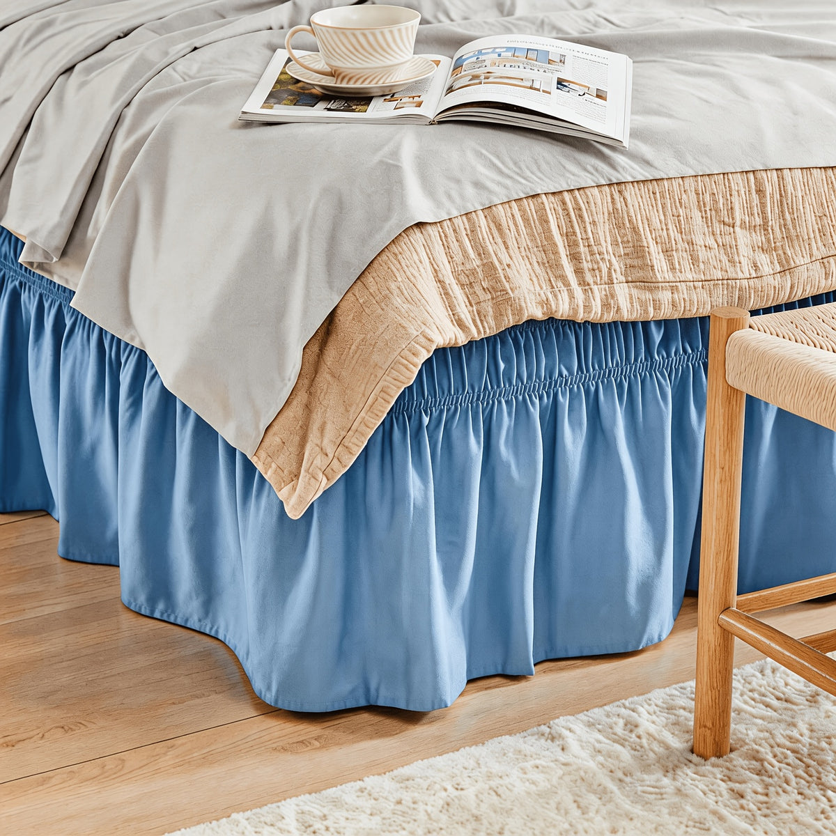 Bed Skirt Wrap Around Elastic – 15 Inch Drop Microfiber Dust Ruffle No Lift Needed Adjustable Hotel Quality Fade Resistant Machine Washable Twin Full Queen King 30 Colors