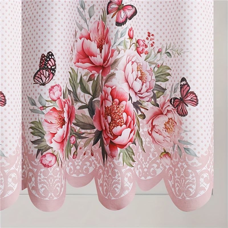 Butterfly Kitchen Curtains 3 Piece Set Floral Sheer Cafe Curtains for Kitchen, Bathroom, Living Room & Bedroom – Lightweight Polyester, 4 Colors, 58x36" + 36x29" Panels
